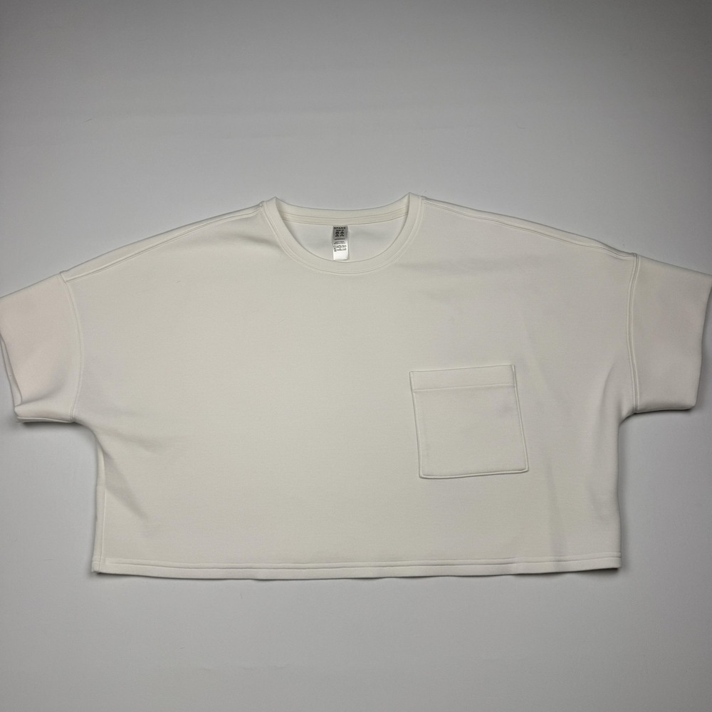 Spanx Shirt Womens 1X White AirEssentials Cropped Boxy Short Sleeve Pocket Tee